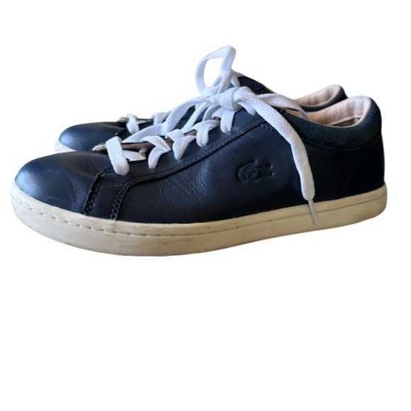Lacoste ladies, leather, navy sneaker very good condition size 7 new laces - Picture 1 of 14
